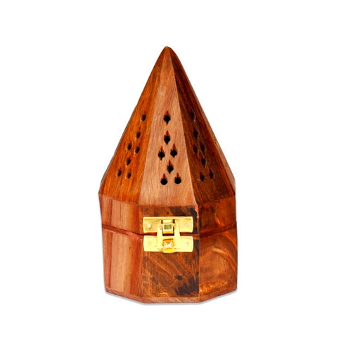Bless International Bless-International Traditional-Handmade-Burner Wooden-Incense-Stick-Holder Ash-Catcher-Stand for-Aromatherapy-Meditation-Yoga (5 Inch Octa Temple Wooden Charcoal/Cone)