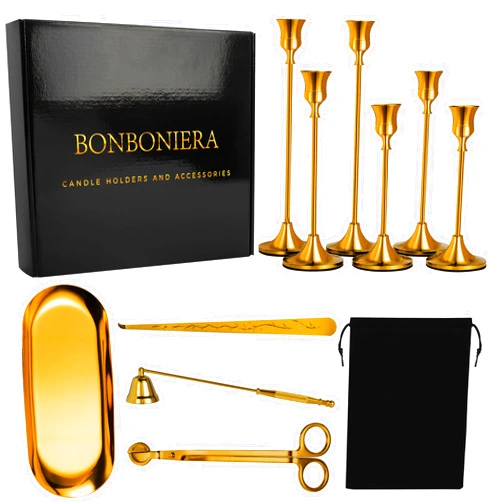 BONBONIERA Premium Gold Candlestick Holders and Accessories Taper Candle Holder for Candlesticks Candle Stick Candle Holder Candelabra Candle Holder for Weeding Date Party Family Dining Home Candle Holders