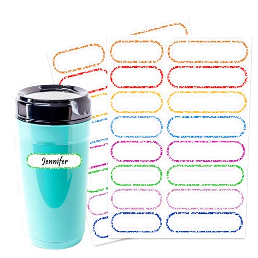 GOYOMI 96 PCS Waterproof Bottle Labels, Write-On Kids Name Labels, Self-Laminating Self-Adhesive Bottle Strickers for Daycare School, Assorted Sizes & Colors
