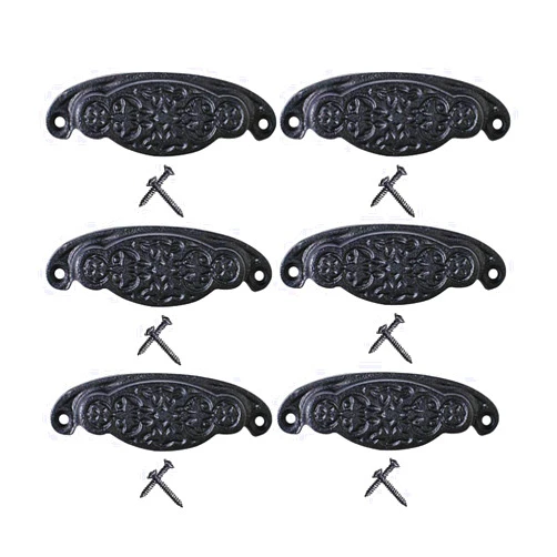 Renovators Supply Manufacturing Renovators Supply Floral Design Rustic Cabinet Pulls - Heavy-Duty Wrought Iron Antique Drawer Pulls - Decorative Ring Drawer Pulls with Mounting Hardware - Vintage Dresser Pulls for Home - Pack of 6