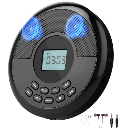 Hayerpor Portable CD Player Bluetooth:Rechargeable Walkman CD Player with Speakers and Headphones,Small CD Player for Car Plug in with Anti-Skip Protection,CD/USB/BT playable,Bluetooth transmitting