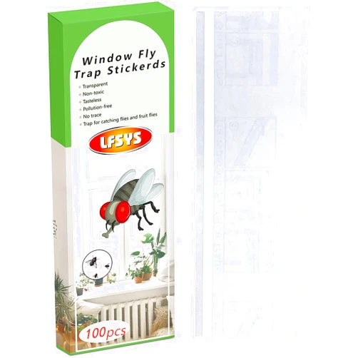 LFSYS 100 Pack Window Fly Traps, Fruit Fly Traps for Indoors, Fly Paper Sticky Strips, Fly Traps for Indoors Bug Catcher Clear