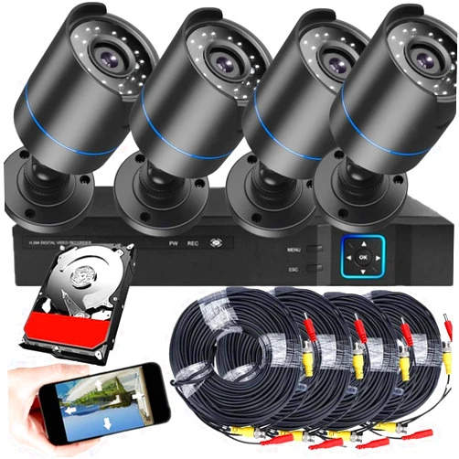 5iktery 3000TVL Home Security System Surveillance DVR Camera Kits, 4pcs Wired 5MP PoE IP Night Vision Cameras Set with AI Motion Person Vehicle Detection, 4K NVR with 512GB Hard Drive for 24-7 Recording