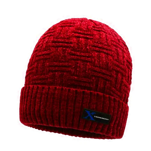 Zhanghong Men's Casual Knitted hat Autumn and Winter Plus Velvet Warm Hooded Cap Outdoor Warm and Windproof Woolen hat (Color : Red)