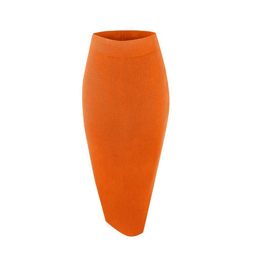 Urban CoCo Women's Elastic Waist Knitted Split Tube Pencil Midi Skirt