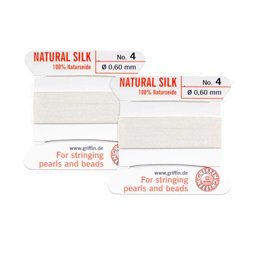 Griffin's 2 Pcs Griffin Silk Beading Cord Thread and Needle Size 4 White Color