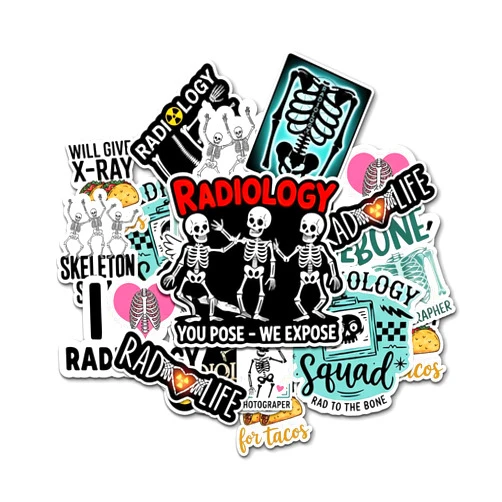 Vybonz 12pcs Radiology Stickers Pack, Funny X-Ray Tech Stickers, Radiologic Technologist Vinyl Decal with Skeletons, Bones, Medical Humor for Laptops, Water Bottles, Clipboards, Tumblers, and Journals