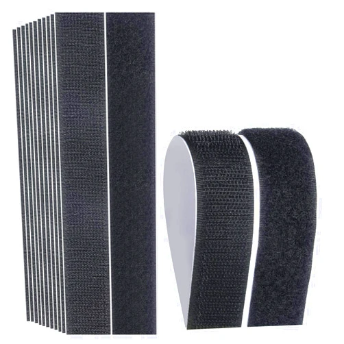 Melsan Hook Loop Strips with Adhesive - Melsan Industrial Strength Sticky Back Fasteners Hook and Loop Tape for Mounting, Hanging, or Organizing Items Indoors or Outdoors | Black, 12 Pairs 1x7 Inch