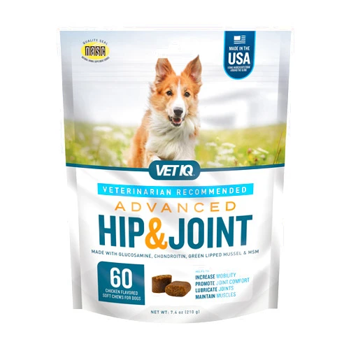 VetIQ Advanced Hip & Joint Chews For Dogs, 60 Count, Chicken Flavored Supplements Made with Glucosamine, Omega 3’s, Chondroitin, MSM, and Green Lipped Mussel, Increases Mobility and Maintains Muscles