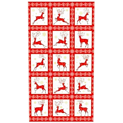 FlashPhoenix Quality Sewing Fabric – Christmas Deer Festival Reindeer Red 100% Cotton Fabric 24