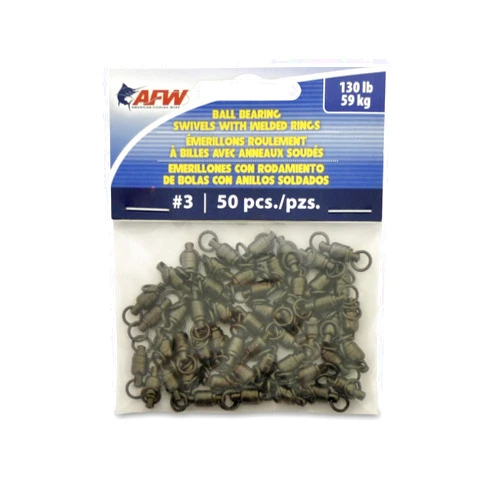 AFW American Fishing Wire Black Ball Bearing Swivels (50 Pieces), Size 3, 130 Pound Test