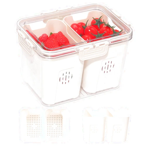 Artendjoon Fruit Storage Containers for Fridge with Lids& 2 Removable Colanders,Berry Containers,Fridge Organizers and Storage,Food,Vegetable Storage and Keep Fresh
