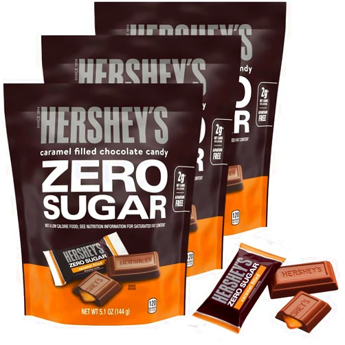 SWEETSIDE CANDY CO. Zero Sugar Caramel Filled Chocolate Candy, 3 Bags of Sugar Free Chocolate Candy 5.1 Oz Each, Zero Sugar Chocolate Delight, Zero Sugar Chocolate for Low Carb Diets