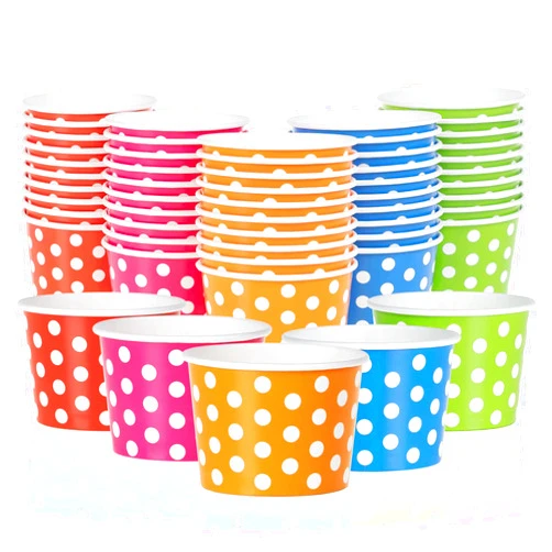 MATICAN Paper Ice Cream Cups - 50-Count 4-Oz Disposable Dessert Bowls for Hot or Cold Food, 4-Ounce Party Supplies Treat Cups for Sundae, Frozen Yogurt, Soup, 5 Colors, Polka Dots