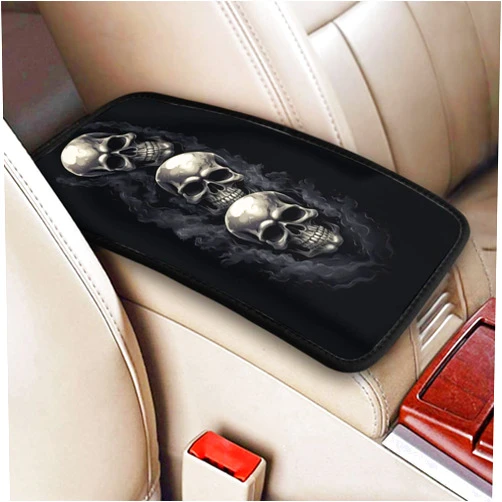 Indokyeyqaz Universal Car Center Console Cushion Pad, Skull Black Soft Waterproof Car Center Console Cover Auto Armrest Seat Box Cover Protector for Most Vehicle SUV Truck Car