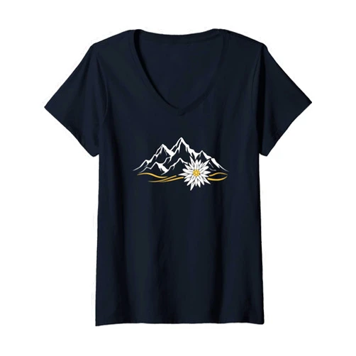 Alpen Alps Edelweiß Korbblütler Alpenblume Schweiz Womens Alps Mountains Edelweiss Switzerland Edelweiß Alpine flower V-Neck T-Shirt