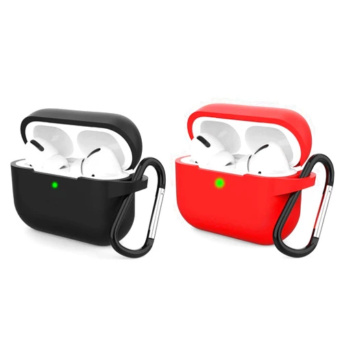 CaseHQ [2Pack] CaseHQ Case Compatible for AirPods Pro 2nd/1st Generation(2022/2019) Case,with Anti-Lost Carabiner.[Front LED Visible] Protective Silicone Cover and Skin Shockproof -Black+red
