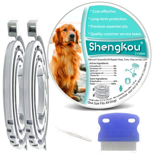 ShengKou Natural Flea and Tick Collar for Large Dogs - Provides 12-Month Protection, Offers Safe Pest Prevention, Waterproof and Durable - includes Free Flea Comb and Tick Tweezer (27.5 in - 2 Packs)