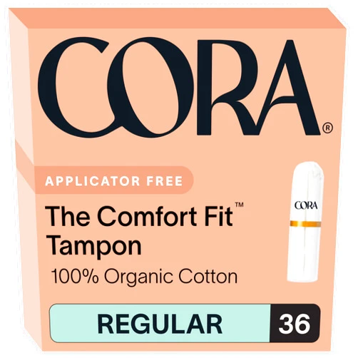 Cora 100% Organic Cotton Non-Applicator Tampons | Ultra-Absorbent, Unscented, Natural, Non-Toxic, Applicator Free | Eco-Conscious (36 Tampons)