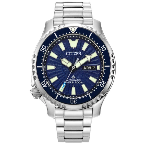Citizen Men's Promaster Dive Fugu Automatic Stainless Steel Watch, Luminous, ISO Compliant, Silver/Blue Dial