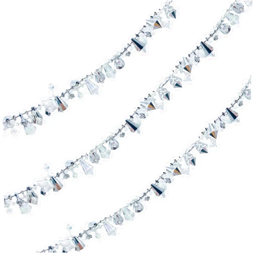CREPRO Christmas Beaded Garlands, 20 Feet, 2 Set of Clear Crystal Acrylic Iridescent and Silver Bead Garland, Large Twist Bead String Hanging Beads for Christmas Tree Wedding Party Decoration(Silver)