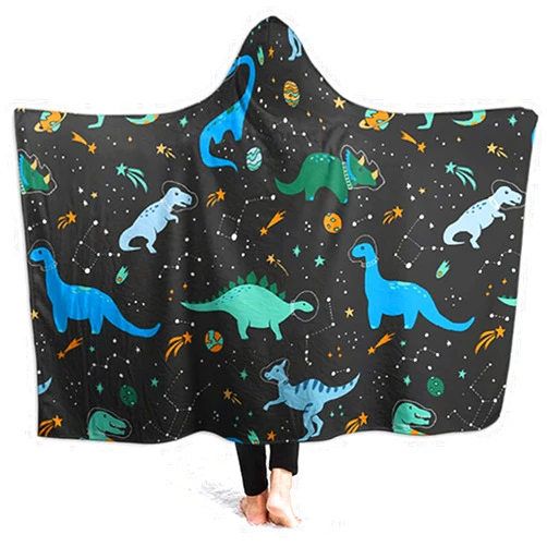 321DESIGN Cartoon Dinosaurs Pattern Wearable Blanket Fleece Hooded Robe Cloak Throw Quilt Poncho Microfiber Sherpa Plush Warm Wrap Multiple-Size Cape Kids Size 50 x 40 Inch