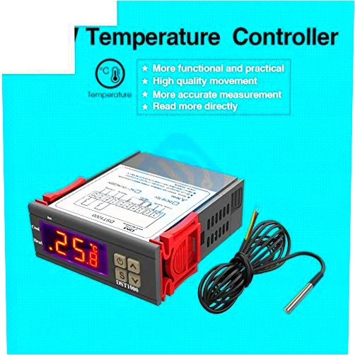 DIYMakerLab DST1000 Single Display Digital Temperature Controller Control Thermostat DS18B20 Sensor Waterproof DC 12V-72V Replace STC-1000