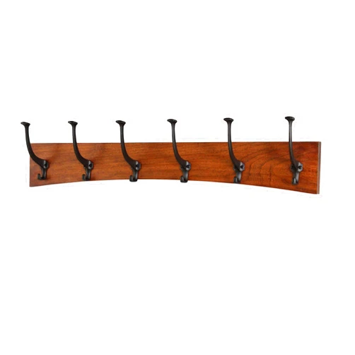 PegandRail Solid Cherry Wall Coat Rack Curved Design Black Mission Hooks Made in The USA (30.5