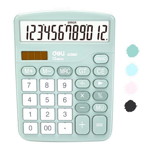 Deli Calculator, Deli Standard Function Desktop Calculators with 12 Digit Large LCD Display and Sensitive Button, Solar Battery Dual Power Office Calculator, Green