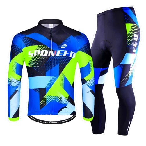 sponeed Cycling Clothes for Men Long Sleeve Mountain Bike Road Bicycle Shirt Jerseys Padded Pants Biking Outfits