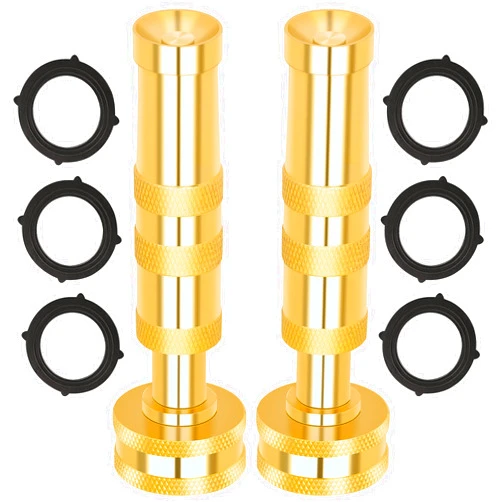 AUTOMAN Brass Hose Nozzle – High Pressure Jet Nozzles 2 Pack, Heavy Duty Sprayer for Garden Hoses, Adjustable Spray Gun, Solid Twist Water Hose Nozzle for Patio, Lawn, Car Wash, Extra 6 Rubber Washers