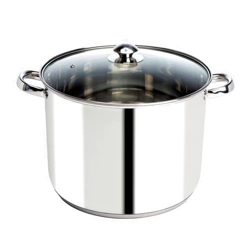 Ecolution Stainless Steel Stock Pot with Encapsulated Bottom Matching Tempered Glass Steam Vented Lids, Made Without PFOA, Dishwasher Safe, 16-Quart, Silver