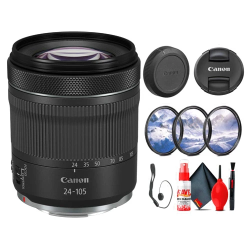 Canon RF 24-105mm f/4-7.1 IS STM Lens (4111C002) + Filter Kit + Cap Keeper + Cleaning Kit (Renewed)
