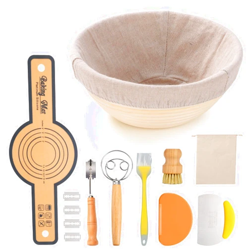 Siutco Banneton Bread Proofing Basket, Banneton Basket Set, 9 Inch Round Sourdough Bread Baking Supplies with Linen Liner,Sourdough Bread Making Kit