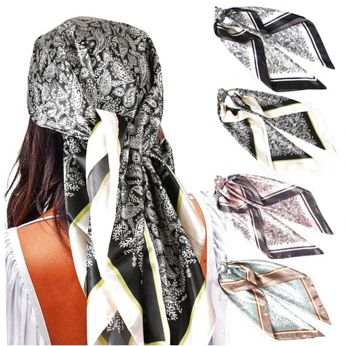 AWAYTR 35” Satin Large Square Head Scarves - 4PCS Silk Like Neck Scarf Hair Sleeping Wraps Satin Silk Scarfs for Women