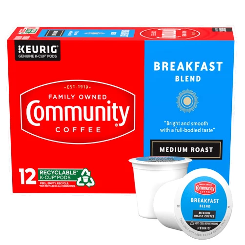 Community Coffee Breakfast Blend 12 Count Coffee Pods, Medium Roast, Compatible with Keurig 2.0 K-Cup Brewers, 12 Count (Pack of 1)
