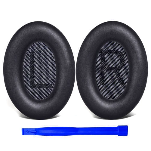 SoloWIT Replacement Earpads Cushions for Bose QuietComfort 35 (QC35) & Quiet Comfort 35 II (QC35 ii) Headphones, Ear Pads with Softer Leather, Noise Isolation Foam, Added Thickness (Black)