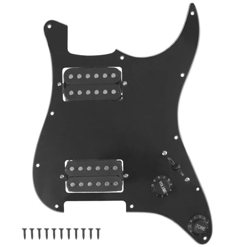 Yootones 11-Hole 3-Ply HH Prewired Loaded Pickguard w/Alnico 5 HH Humbucker Pickups Compatible with USA/Mexican Fender Standard Stratocaster Strat Electric Guitar (Black)