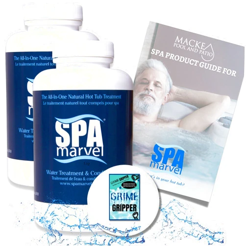 Spa Marvel for Hot Tub 2-Pack (6m Supply) Spa Marvel Water Treatment & Conditioner Hot Tub Water Softener Natural Spa Chemicals Spa Marvel Water Treatment Plus a Grime Gripper Hot Tub Accessories