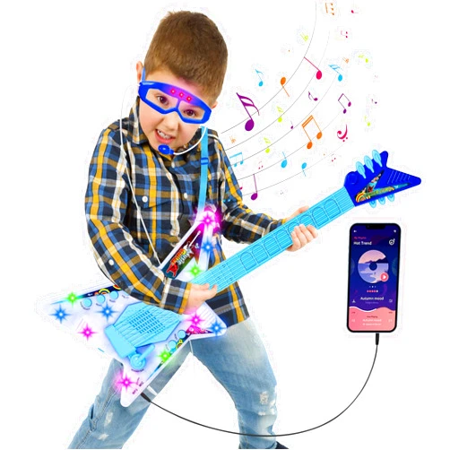 Milk Frog Guitar and Microphone Play Set for Boys,Kids Music Toys,Karaoke Machine with Music&Light,Music Instruments for Toddlers,Educational Toys Gift for Children
