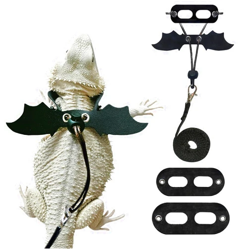 Bopurle Bearded Dragon Harness and Leash Set, Adjustable Harness Soft Leather-3 Sizes (S, M, L) with Black Wing, Upgrade Lizard Reptile Leash Harness for Bearded Dragon,Lizard, Iguana or Gecko