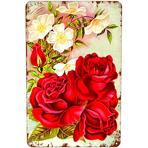 Xiddxu Vintage Tin Metal Sign Vintage Rose Poster Decor Poster Wall Art Decor Kitchen for Home Cafes Sign 8x12 Inch Plaque