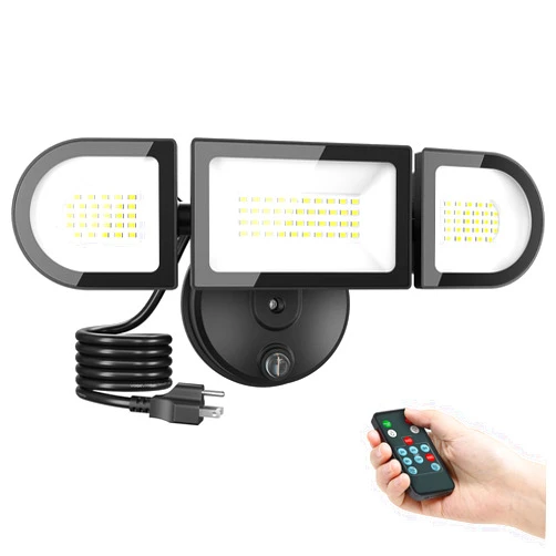 iMaihom 65W Dusk to Dawn Outdoor Lighting, 6500LM Brightness Adjustable Plug in Outdoor Light with Remote Control, 2 Modes 3 Heads IP65 Waterproof 6500K Led Flood Light with Photocell for Yard (Black)
