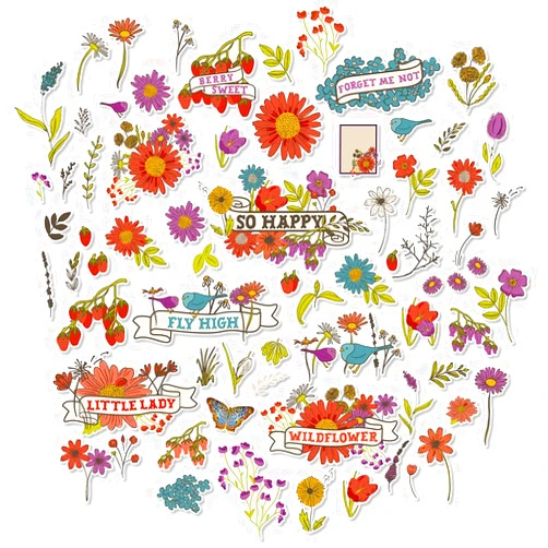 Miss Kate Cuttables Paper Die Cuts - Wildflower - Like Watercolor Florals - Over 60 Cardstock Scrapbook Die Cuts - by Miss Kate Cuttables