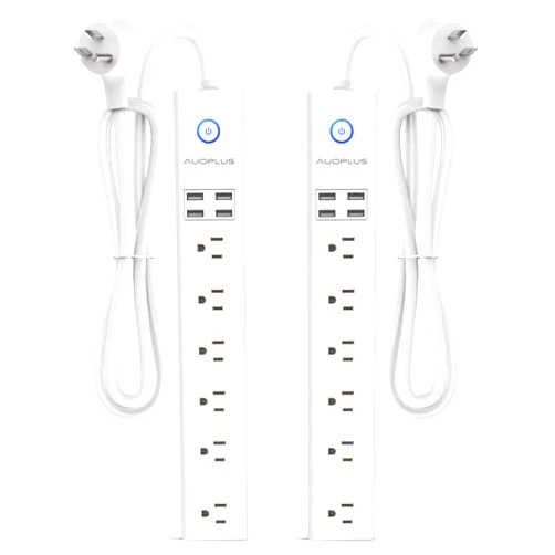 AUOPLUS 2 Pack Power Strip Surge Protector Flat Plug - 6 Widely Spaced Outlets 4 USB Charging Ports, 2100J/10A with 6Ft Long Extension Cord, Overload Surge Protection, Wall Mount for Home Office