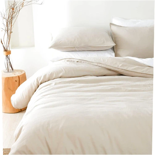 PANDATEX Beige Linen-Textured Rayon, Cotton, Linen Blend Duvet Cover Set, Pre-Washed Soft Breathable Queen Size Duvet Cover for Hot Sleepers, Durable Natural Organic Duvet Cover with 2 Pillowcases