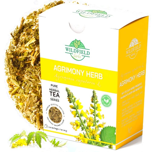 WILDFIELD HERBS 24 bags Agrimony Herb Dried Cut Agrimony Herb Tea (Agrimonia eupatoria L.) - 24 Count 2g Tea Bags Agrimonia Herbal Tea Flor de hierba de san guillermo
