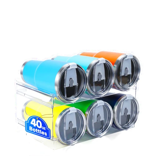 Damomo Water Bottle Organizer for Stanley 40 oz, 2 Pack Stackable Water Bottle Organizer, Clear Holder for Tumbler Travel Mug Cup, Kitchen Pantry Refrigerator Organization and Storage