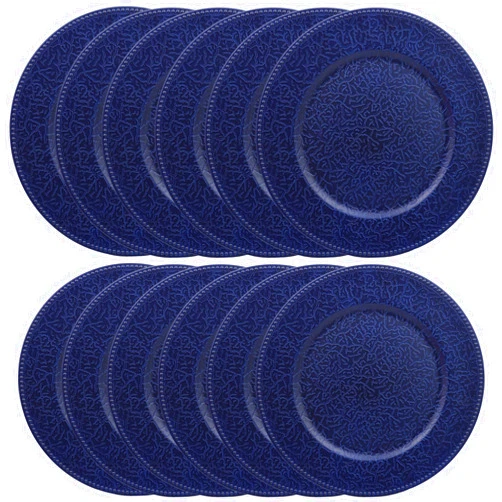 SforGUVA Navy Blue Chargers for Dinner Plates with Beaded Rims, Set of 12 Plastic Bulk Wedding Charger Plates for Thanksgiving, Christmas, Holiday Party Table Setting.