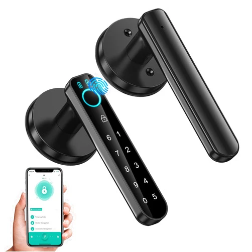 OFFTV Fingerprint Door Lock- Smart Door knob,biometric Door Lock，with passcode keypad keyless Entry Door Handle，for Bedroom Home Hotel Office Apartment (Black with APP)